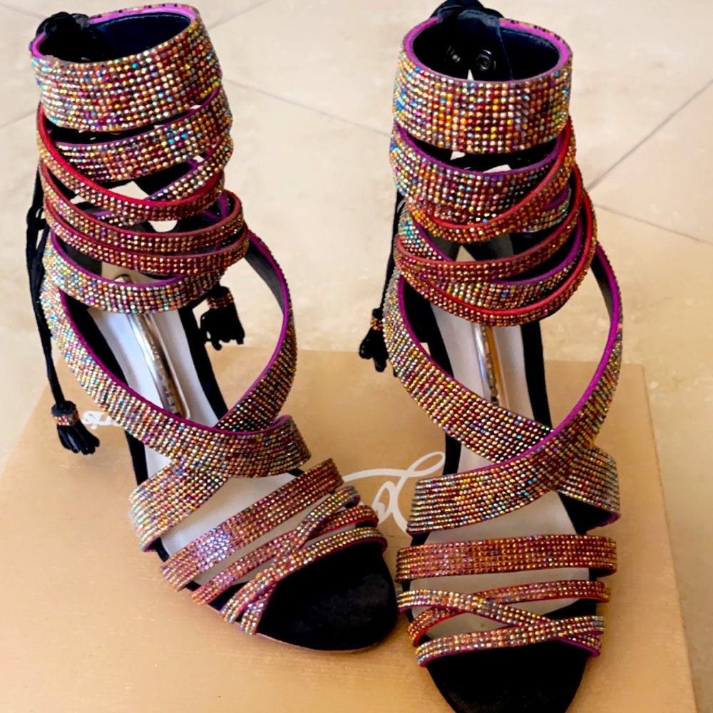 Sophia Webster! Worn once like new rainbow tie up heels